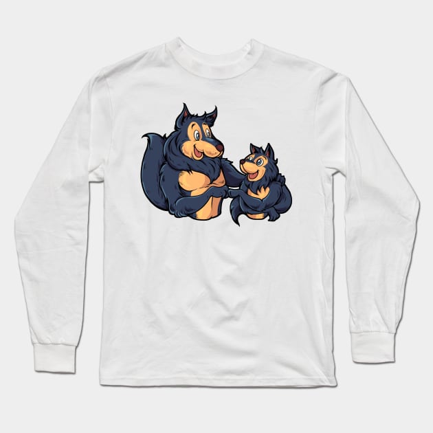 Father and son make fistbump - Wolf Long Sleeve T-Shirt by Modern Medieval Design